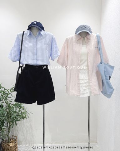  Áo sơ mi sọc thêu chữ tay ngắn 5818 