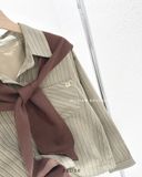  Áo sơ mi nhung sọc nâu kèm khăn 1152 