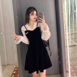  Đầm nhung tay voan trắng 3760 