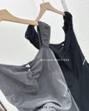  Đầm dây ngắn viền ren nhún 8382 