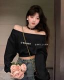  Áo hoodie crop lệch vai 18022 
