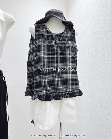  Áo babydoll caro nơ lưng sát nách 9359 