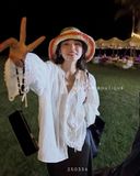  Áo sơ mi cổ trụ phối ren 1366 