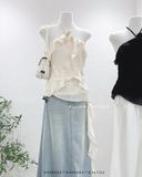  Áo cổ yếm đính bông voan bèo 3911 