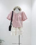  Áo sơ mi caro hồng viền ren 2933 