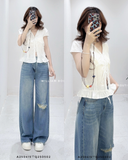  Quần jean ống rộng rách gối 89850 