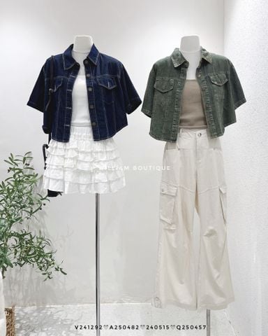  Áo sơ mi denim crop ngắn tay 9607 