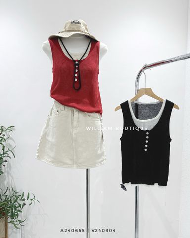  Áo ba lỗ dệt kim nút phối 8911 