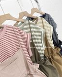  Set quần short yếm kaki + áo thun sọc 3513 