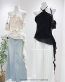  Áo cổ yếm đính bông voan bèo 3911 