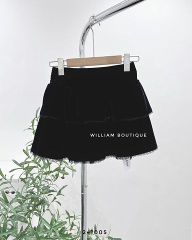  Váy nhung đen ngắn xòe viền ren 6093 