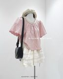  Áo sơ mi caro hồng viền ren 2933 