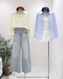  Áo sơ mi cotton trơn thêu chữ 6042 