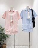  Set áo sơ mi tay ngắn + váy 100%cotton FL86062 