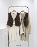  Set đầm babydoll phối gile nâu 2421 