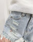  Quần short jean rách đính hạt 60036 