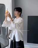  Áo sơ mi cổ trụ phối ren 1366 