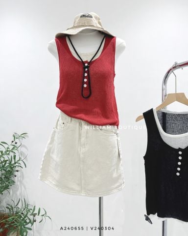  Áo ba lỗ dệt kim nút phối 8911 