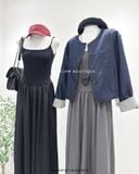  Áo khoác denim cổ tròn tay sọc 1633 
