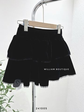  Váy nhung đen ngắn xòe viền ren 6093 