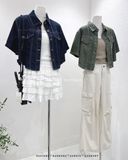  Áo sơ mi denim crop ngắn tay 9607 
