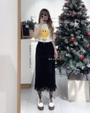  Váy jean midi lai rách 6305 