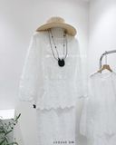  Set áo cổ tròn + váy suông ren nổi 109 