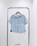  Áo sơ mi tay ngắn sọc xanh thêu 6079 