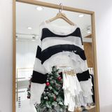  Áo len sọc rách crop 1612 