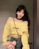  Áo hoodie crop lệch vai 18022 