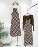  Set đầm dây caro + cardigan len 1442 
