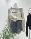  Áo hoodie crop lệch vai 18022 