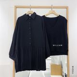 Đầm sơ mi xếp ly + gile len 814 