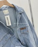  Áo khoác jean rộng logo da nhỏ 8110 