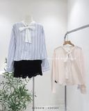  Áo sơ mi kẻ sọc nơ ren 730 