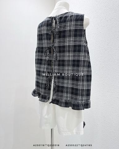  Áo babydoll caro nơ lưng sát nách 9359 