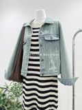  Áo khoác denim xanh wax gân rách 8209 