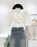  Áo sơ mi cột nơ tay phồng 5356 