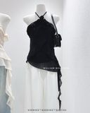  Áo cổ yếm đính bông voan bèo 3911 