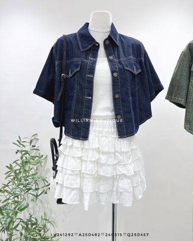  Áo sơ mi denim crop ngắn tay 9607 