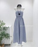  Đầm quây caro xanh viền ren 1190 