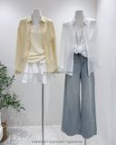  Set áo sơ mi đũi + áo dây + scrunchies 2622 