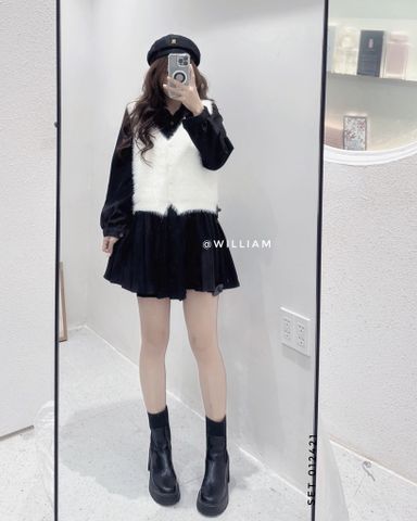  Đầm sơ mi nhung gân 2125 