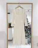  Đầm thun gân cổ vuông 4039 