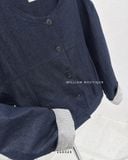  Áo khoác denim cổ tròn tay sọc 1633 