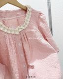  Áo sơ mi caro hồng viền ren 2933 
