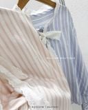  Áo sơ mi kẻ sọc nơ ren 730 