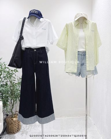  Áo sơ mi sọc thêu chữ tay ngắn 5818 