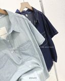  Áo sơ mi denim chỉ nổi tay ngắn 9713 