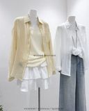  Set áo sơ mi đũi + áo dây + scrunchies 2622 